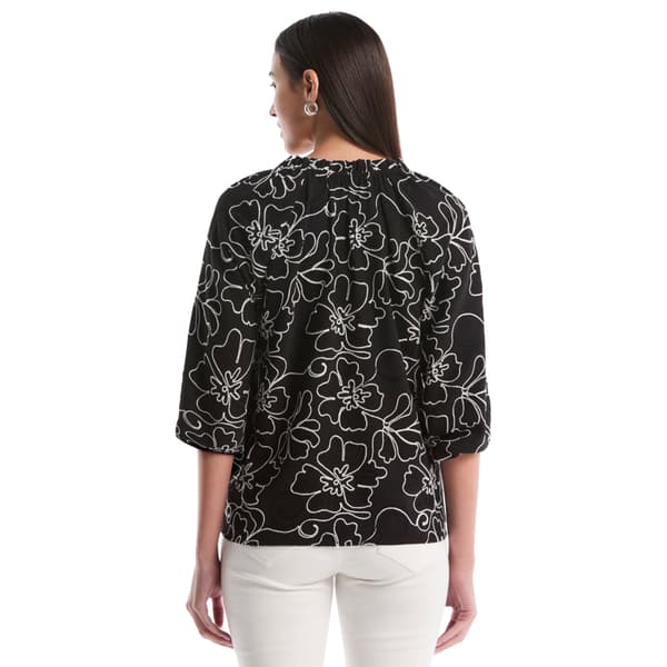 Petite Rafaella® 3/4 Sleeve Floral Embroidery Blouse