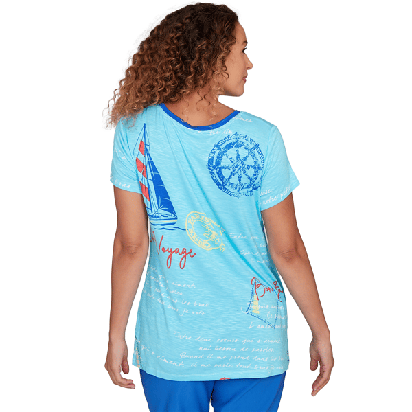 Womens Ruby Rd. Set Sail Short Sleeve Bon Voyage Graphic Tee