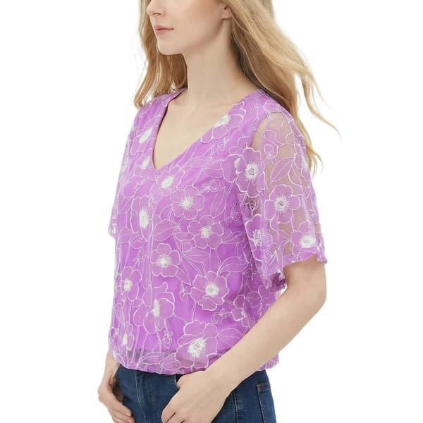 Womens NY Collection Short Sleeve Banded Hem Floral Blouse