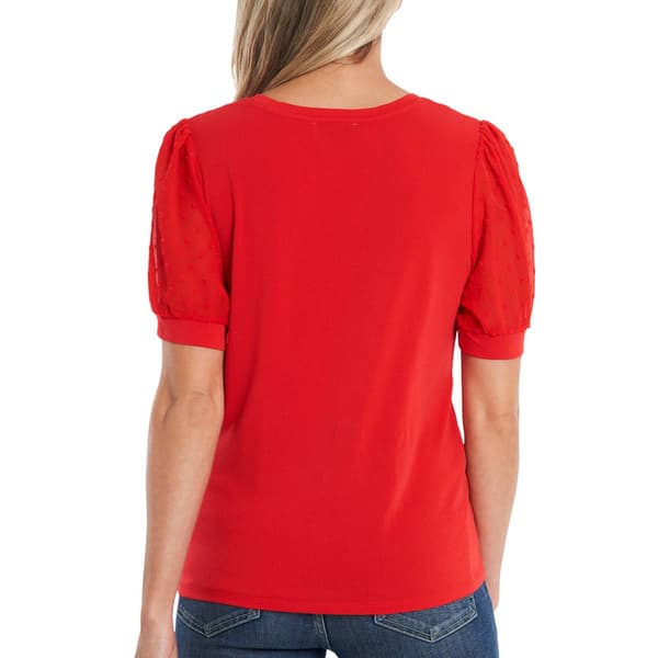 Womens Cece Short Clip Dot Sleeve Crew Neck Blouse