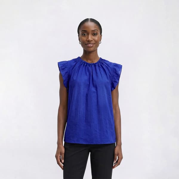 Womens Nicole Miller Cap Sleeves Solid Crinkle Blouse - image 