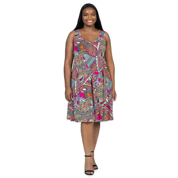 Plus Size 24/7 Comfort Apparel Paisley Fit & Flare Dress
