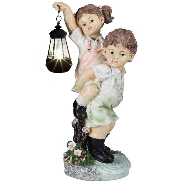 Northlight Seasonal LED Solar Boy & Girl w/ Lantern Garden Statue