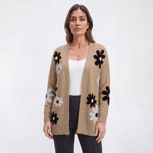 Petite Hanna & Gracie Long Sleeve Floral Open Front Cardigan