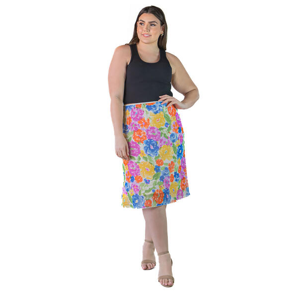 Plus Size 24/7 Comfort Apparel Midi Floral Skirt - image 