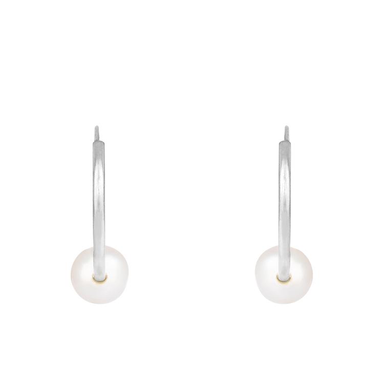 Splendid Pearls 14kt. White Gold Pearl 14mm Hoop Earrings