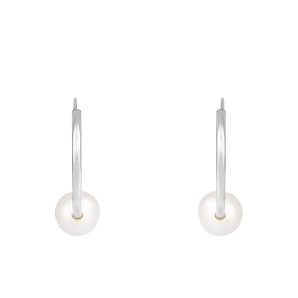 Splendid Pearls 14kt. White Gold Pearl 14mm Hoop Earrings