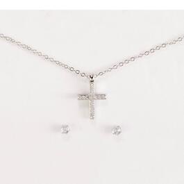 Cubic Zirconia Cross Pendant Necklace & Earrings Set