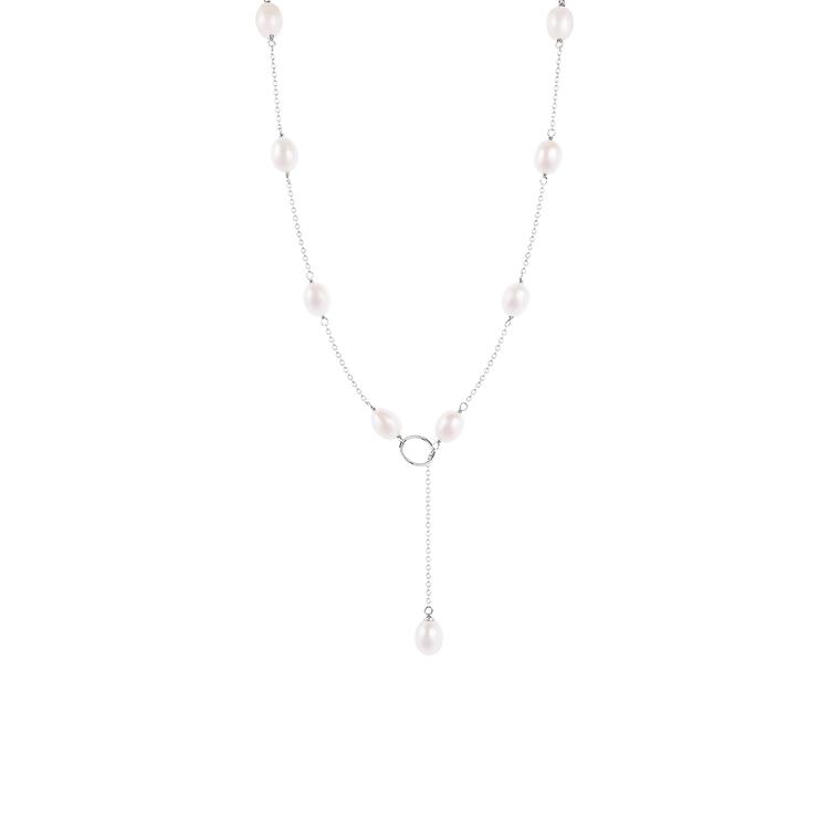 Splendid Pearls Sterling Silver Lariat Pearl Necklace
