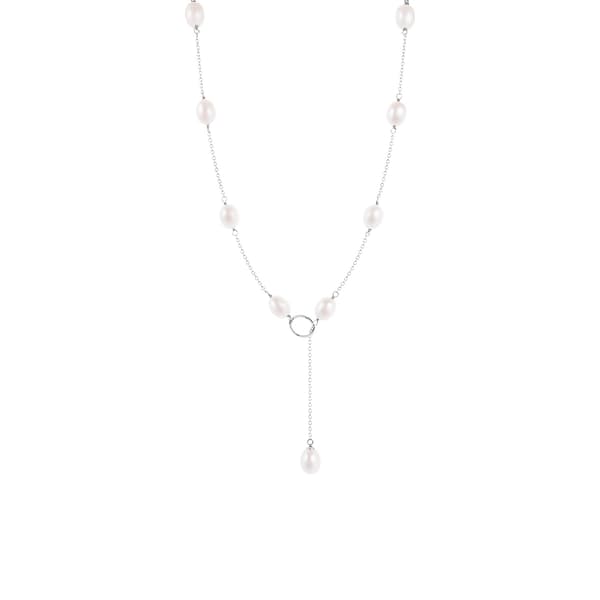 Splendid Pearls Sterling Silver Lariat Pearl Necklace
