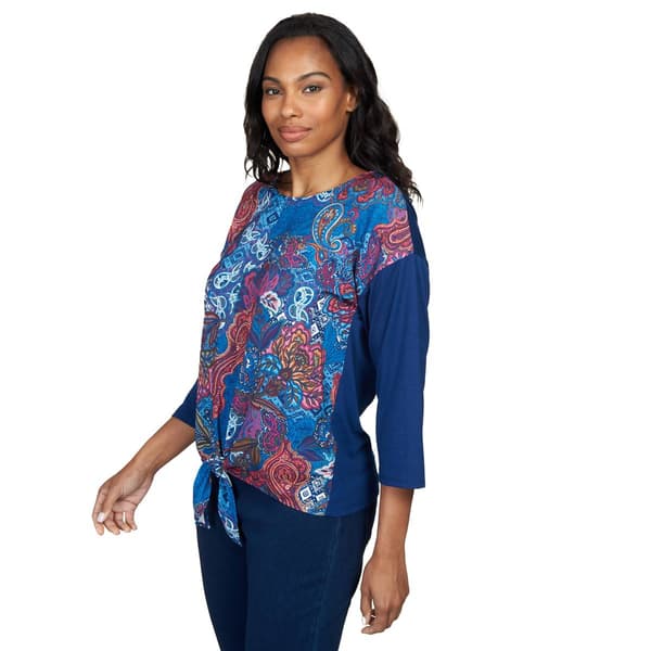 Petite Ruby Rd. Fall Wonders Paisley Tie Front Mixed Knit Top
