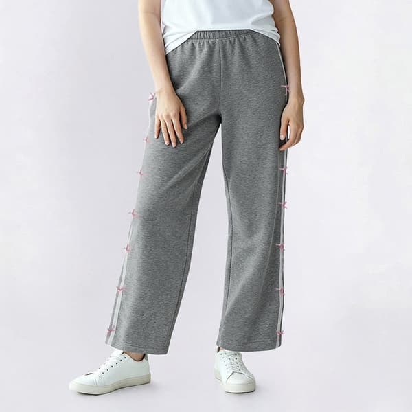 Juniors Derek Heart Wide Leg Fleece Sweatpants with Gingham Bow