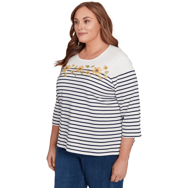 Plus Size Alfred Dunner Classics Stripe Sunflower Blouse