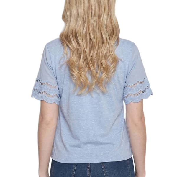 Womens NY Collection Short Sleeve Eyelet Trim Tie Front Blouse