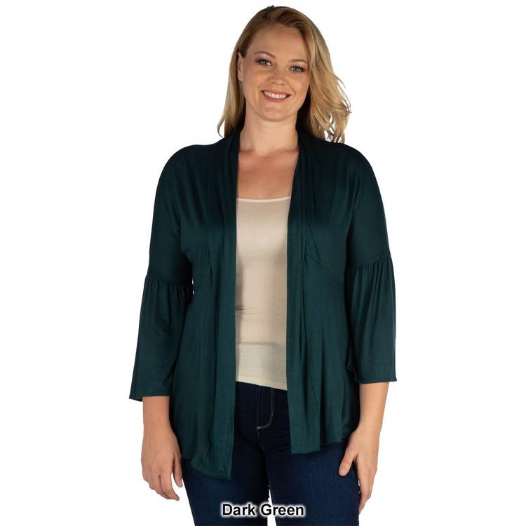 Plus Size 24/7 Comfort Apparel Bell Sleeve Flared Open Cardigan