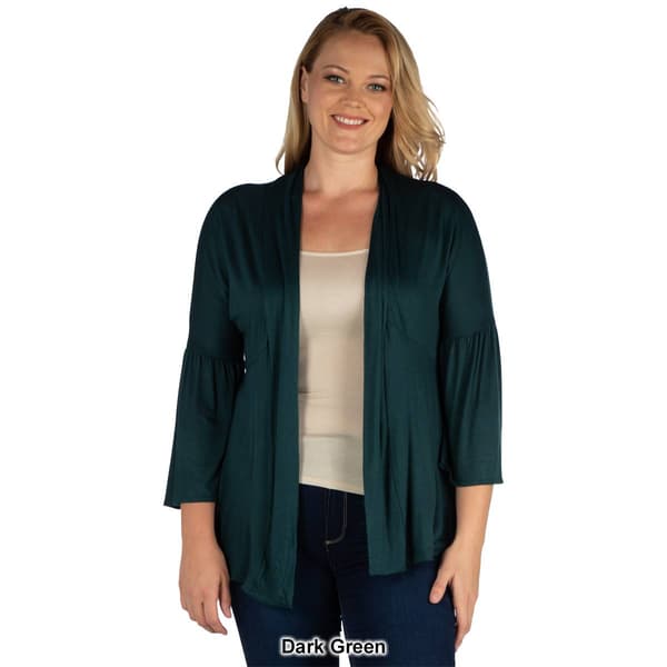Plus Size 24/7 Comfort Apparel Bell Sleeve Flared Open Cardigan