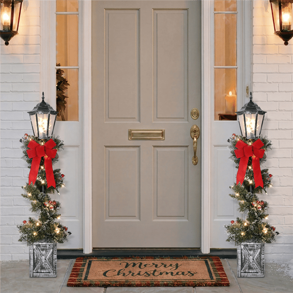 Puleo International 4ft. Pre-Lit Adorned Lamp Post Set of 2