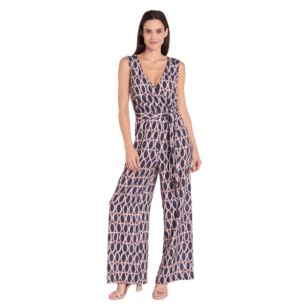 Womens R&M Richards Daytime Elastic & Tie Waist Crepon Jumpsuit