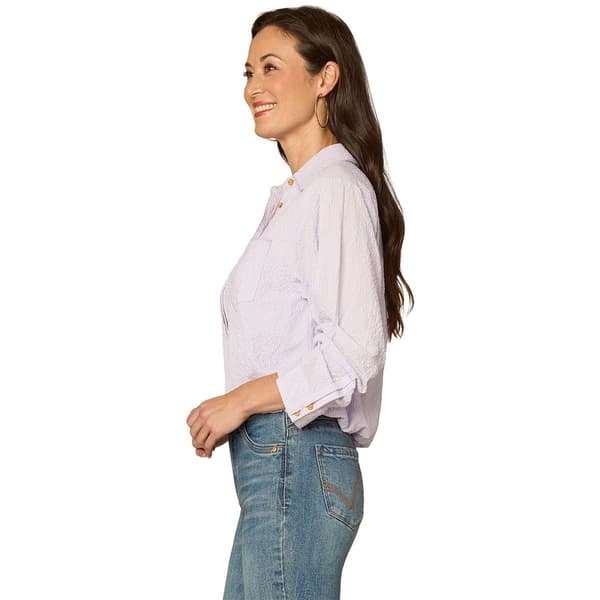 Petite Democracy 3/4 Tucked Sleeve Button Down Blouse
