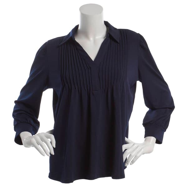 Womens Adrianna Papell 3/4 Sleeve Spread Collar Pintuck Blouse
