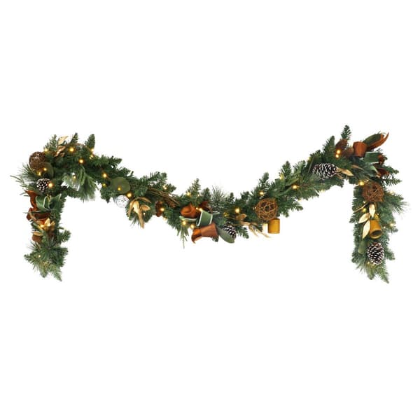 Puleo International 9ft. Pre-Lit Decorated Artificial Garland - image 
