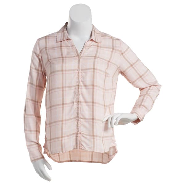 Womens Erika Whitney Long Sleeve Print Button Front Top - image 