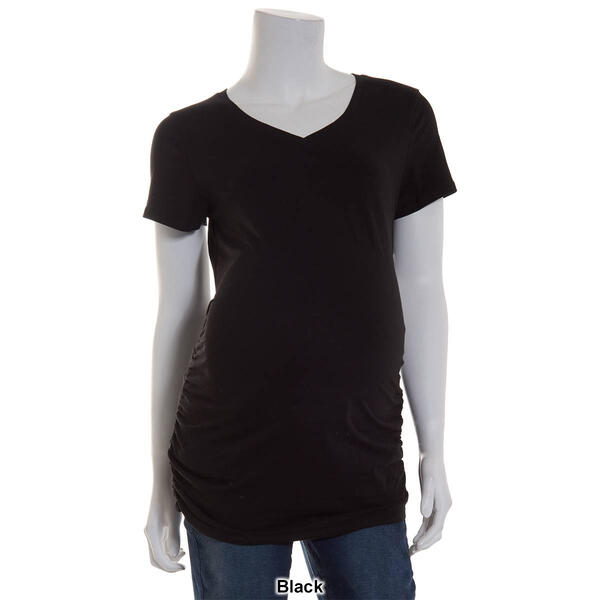 Womens Times Two Short Sleeve Side Ruched V-Neck Maternity Tee