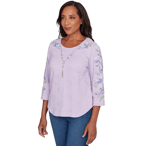 Petite Alfred Dunner Hilton Head Floral Embroidery Blouse