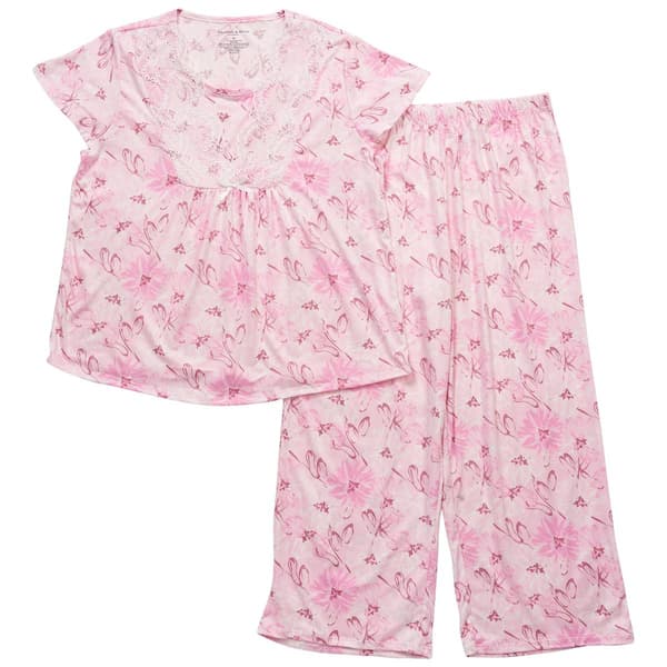 Womens Elizabeth & Nichole Short Sleeve Floral Capri Pajama Set - image 