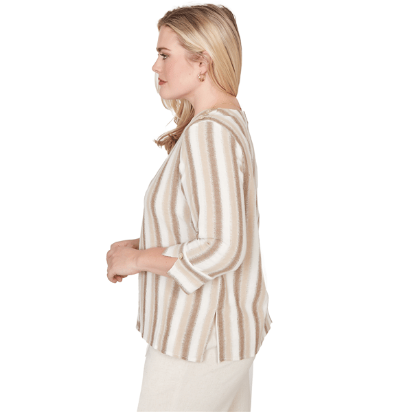 Womens Alfred Dunner Natural Wonder 3/4 Sleeve Stripe Blouse