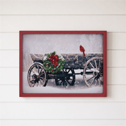 Melrose 15.5in. Cardinal & Christmas Wagon Framed Wall Art