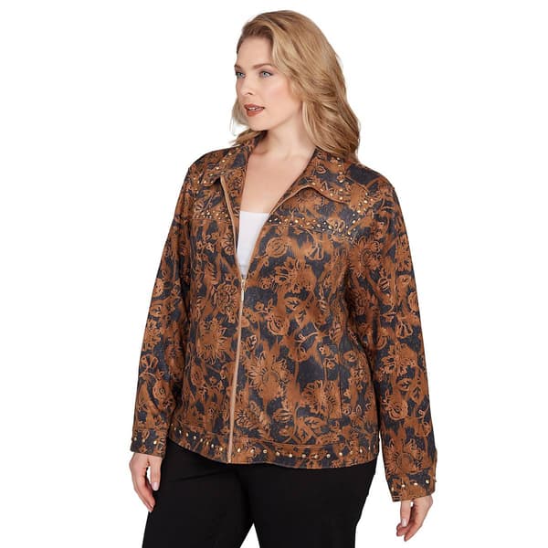 Plus Size Ruby Rd. New Neutrals Floral Wrap Suede Jacket