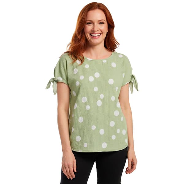 Womens C''est La Vie Tie Short Sleeve Dot Crinkle Blouse