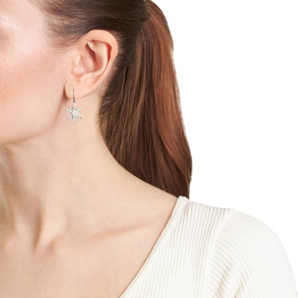 Athra Fine Silver Plated & Crystal Snowflake Drop Earrings