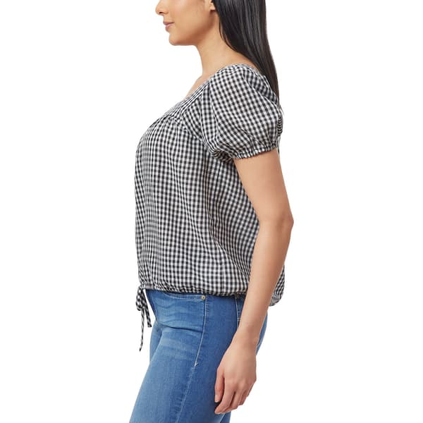 Juniors Wallflower Frida Square Neck Gingham Cinch Waist Top