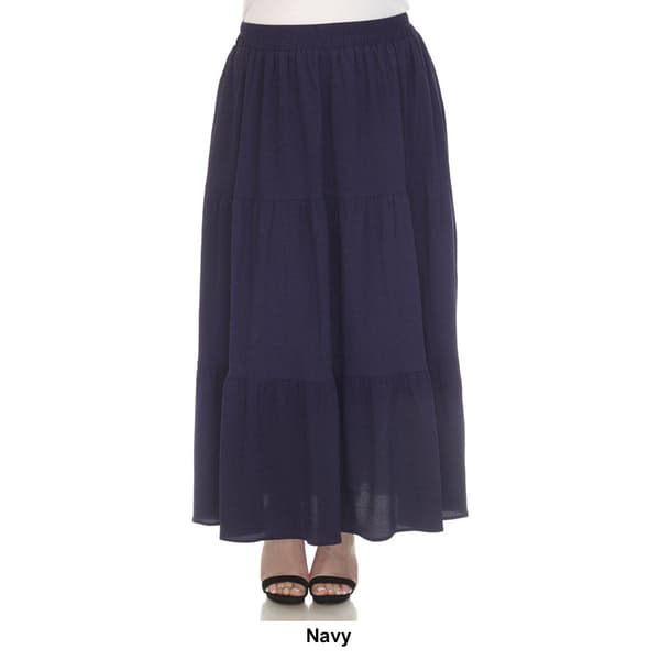 Plus Size White Mark Pleated Tiered Maxi Skirt