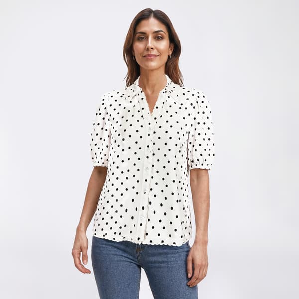 Womens Adrianna Papell Short Sleeve Crochet Trim Timeless Blouse - image 