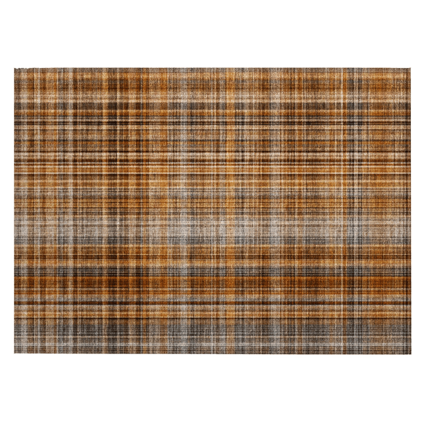 HomeRoots Orange Brown & Grey Plaid Non Skid Accent Rug