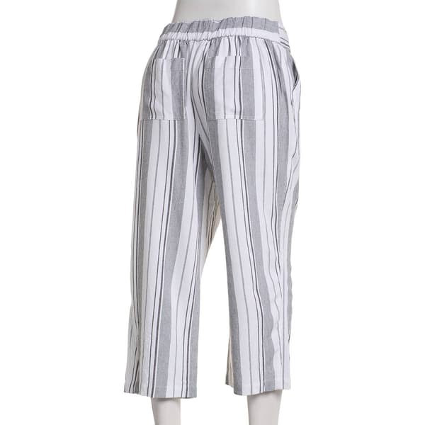 Womens Per Se Striped Linen Capri Pants- White/ Black