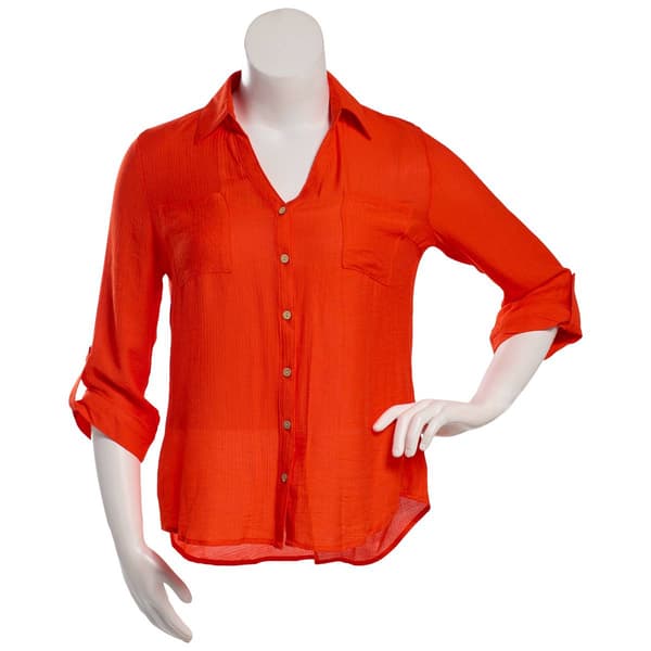 Juniors A. Byer Tie Front Portofino Button Up Blouse - image 