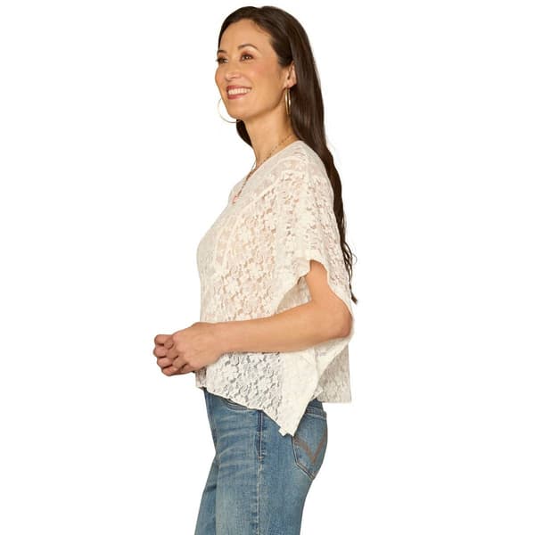 Womens Democracy Elbow Sleeve All Over Lace Knit Poncho Blouse