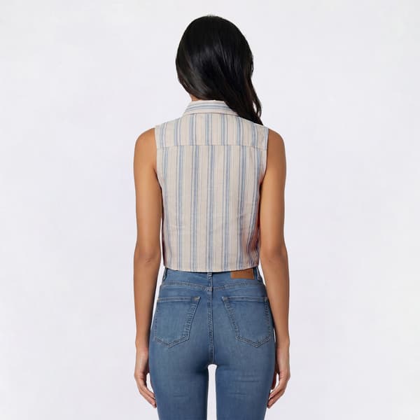 Juniors No Comment Striped Sleeveless Button Down Top - Skyway