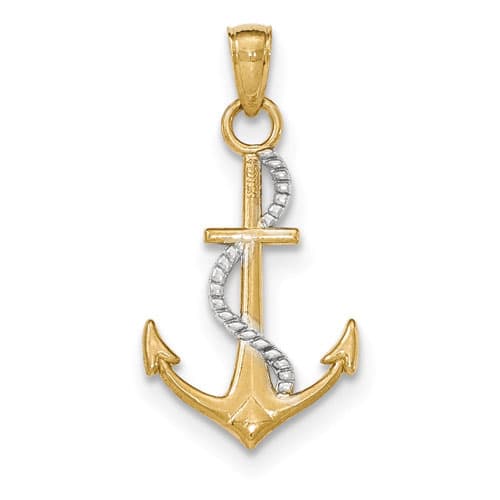 Unisex Gold Classics&#40;tm&#41; 14kt. Two-Tone Rope & Anchor Pendant - image 