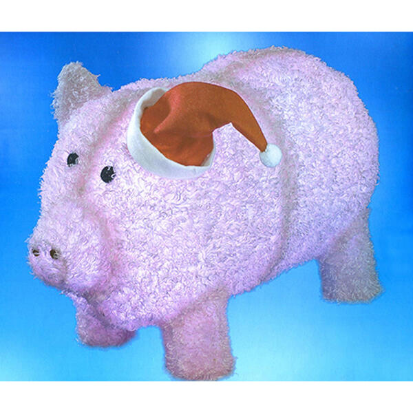Sienna 28in. Pre-Lit LED Chenille Pig in Santa Hat Decoration - image 