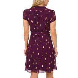Petite MSK Short Sleeve Foil Dot Pintuck A-Line Dress