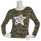 Juniors No Comment Long Sleeve Camo Star Tee - Green - image 2