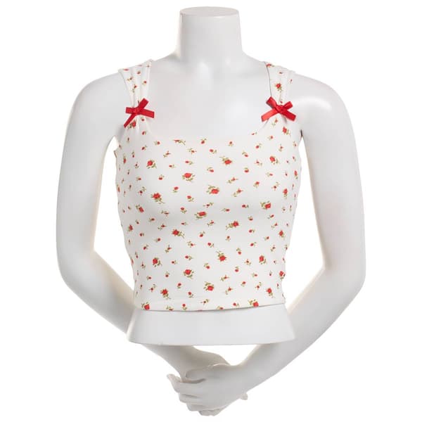 Juniors Derek Heart Floral Cinched Straps with Bow Tank Top - image 