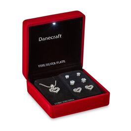 Danecraft Heart Pendant w/ Heart & Round Stud Earrings Set