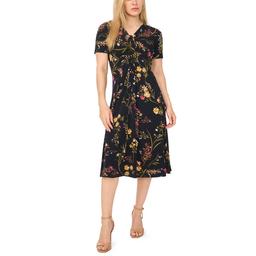 Petites MSK Elbow Sleeve V Neck Twist Print ITY Midi