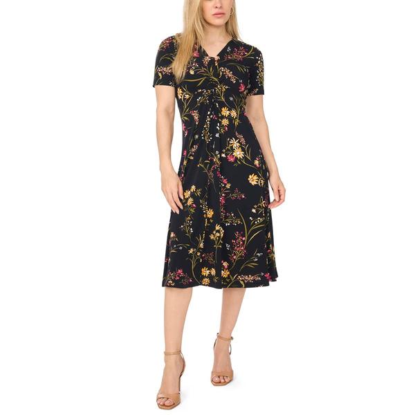 Petites MSK Elbow Sleeve V Neck Twist Print ITY Midi